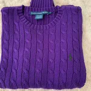Ralph Lauren Sport Purple Cable Knit Crewneck Sweater
